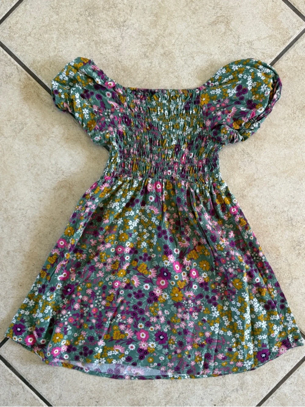 Girls 5/6 The Children’s Place Floral Dress Smocked Puff Sleeve - Picture 2 of 6